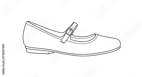 Simple line drawing of a classic single mary jane style shoe