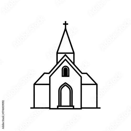 Outline drawing of a church icon on transparent background