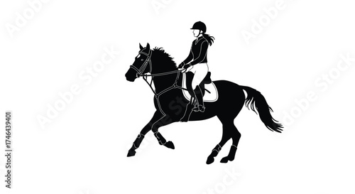 Silhouette of a horse and rider in a dynamic equestrian pose
