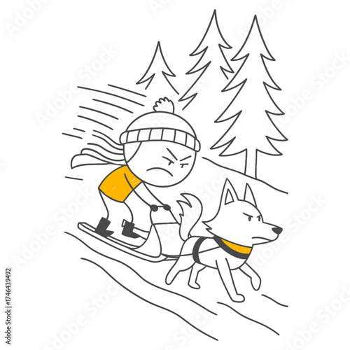 An Athlete Continuing to Advance and Not Giving Up the Fight Against the Strong Wind and Cold Weather Conditions on a Snowy Slope.