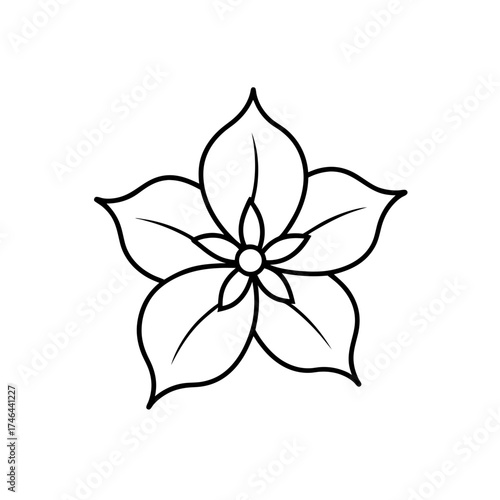 Simple five petal flower outline on transparent background