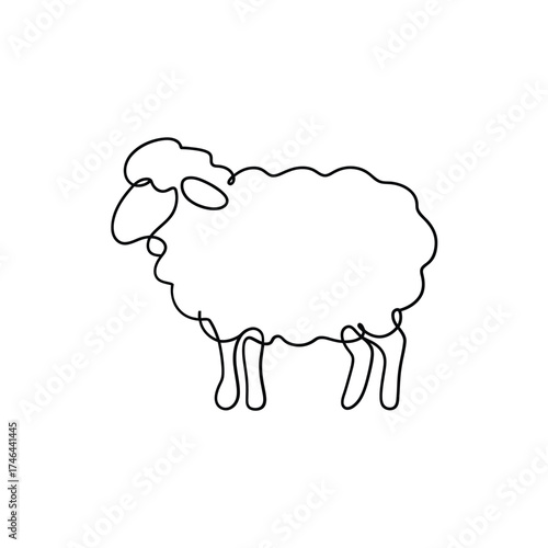 Simple line drawing of a fluffy sheep in profile on white background