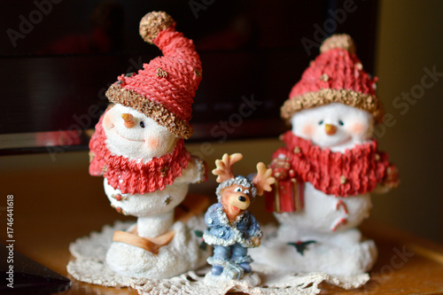 cute snowman Christmas figurines close up