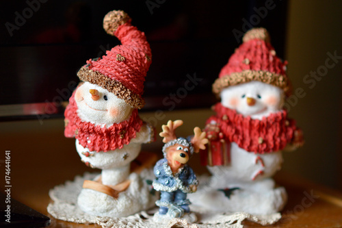 cute snowman Christmas figurines close up