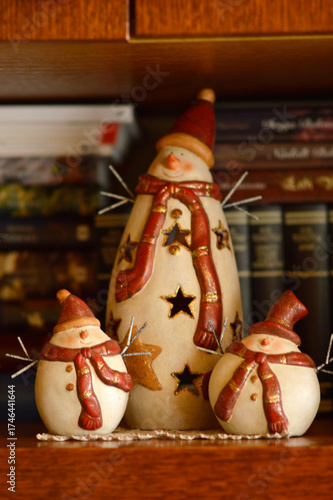 cute snowman Christmas figurines close up