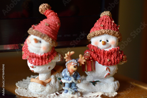 cute snowman Christmas figurines close up
