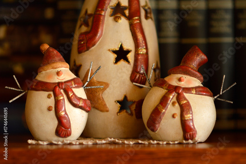 cute snowman Christmas figurines close up
