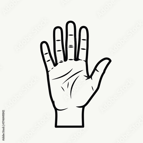 Vector illustration of open hand with fingers spread, a symbol of stop