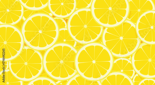 A vibrant yellow background filled with numerous overlapping lemon slices.