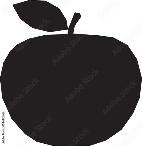 A vibrant red geometric apple with a green leaf and stem artfully rendered and isolated on transparent background.