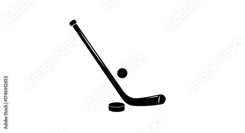Hockey stick and puck icon illustration against a white background