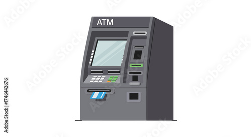 Illustrated atm machine on white background for financial transactions