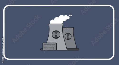 Illustration of a power plant with smokestacks emitting fumes against a blue background
