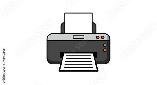 Illustration of a modern printer issuing a printed document