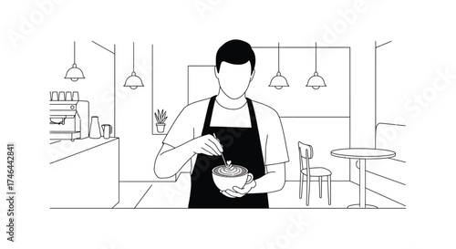 A barista preparing a beverage behind the counter in a caf setting