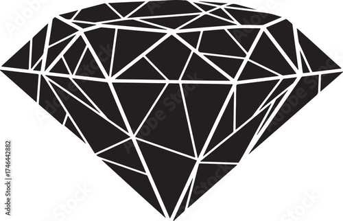 Low poly geometric diamond gemstone with blue and purple hues isolated on transparent background.