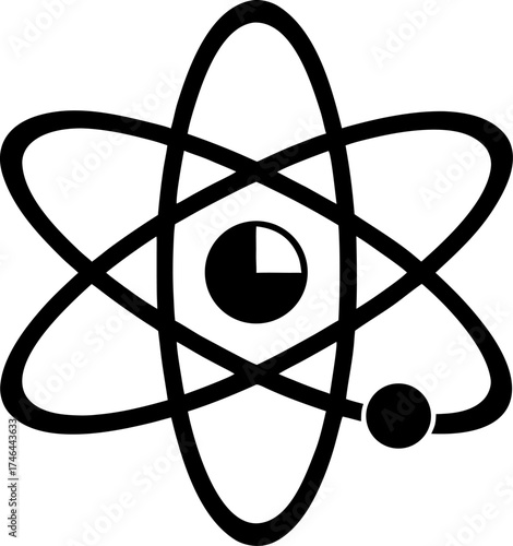  Atom symbol forming a peace sign silhouette  vector black , white background 
