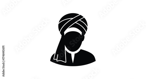 Silhouette of a person wearing a traditional turban and beard