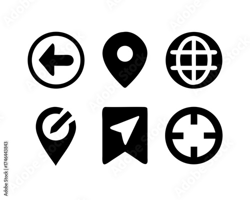 Set of black navigation icons for user interface