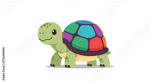 A cute pixel art cartoon tortoise with a colorful shell and a happy expression.