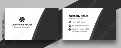 Modern Professional Business Card design with black and gray color. Creative Dark Band Business Card. Half Black Business Card template