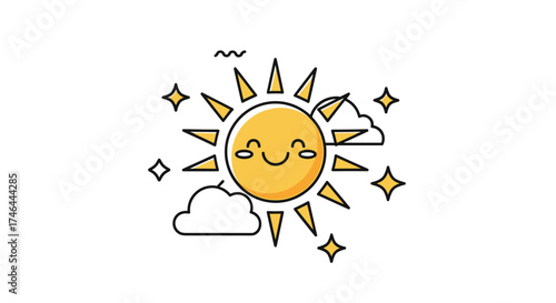 A happy sun shining brightly in the sky.