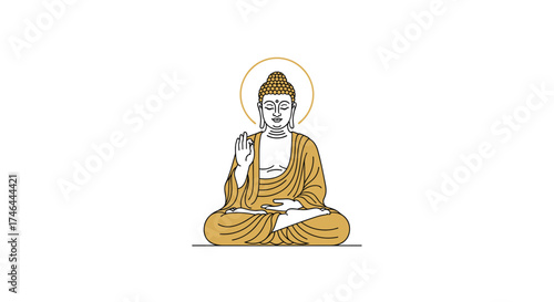 A serene Buddha in meditation posture with a halo above his head.