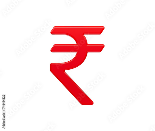 Free Download Glossy red Indian Rupee symbol with smooth edges and depth, vibrant and modern, 3D Illustration. - GFXLoad