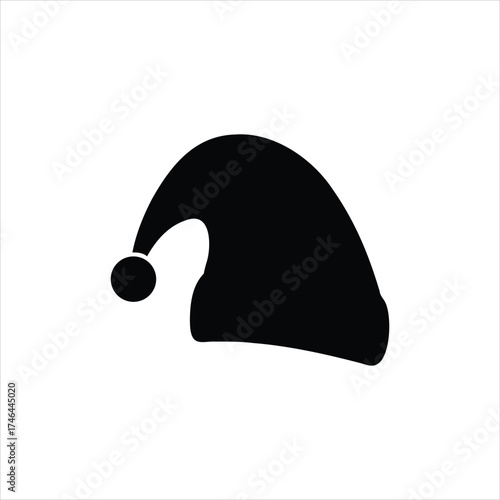 Simple black silhouette of a classic santa hat with a pom-pom isolated on a festive holiday icon for christmas celebrations, logos, icons, website elements, print materials and winter themes