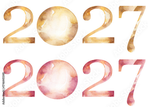 Wallpaper Mural watercolor graphic 2027 New Year llustration set Torontodigital.ca