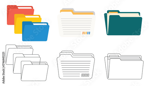 Flat vector and line art illustration of a card index and filing system, representing organization, business data management, office documentation, cataloging, and information storage concepts.