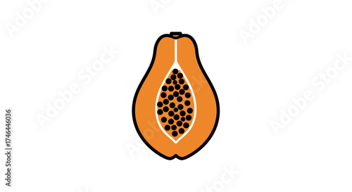 Vector illustration of a ripe papaya fruit cut in half with seeds