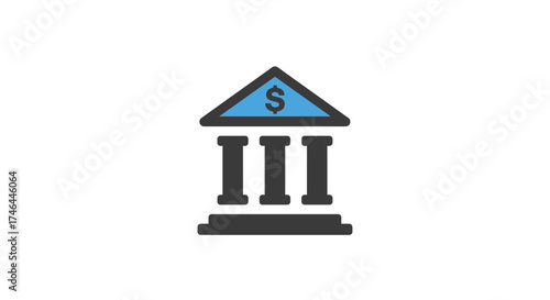 Vector illustration of bank building icon with money symbol