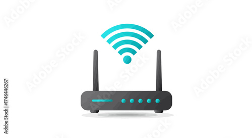 Wireless router icon on white background illustrating internet connectivity