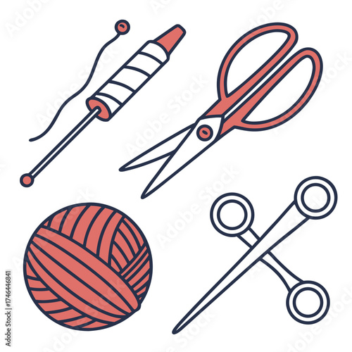 Sewing and crafting supplies are neatly arranged