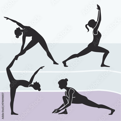 Silhouette illustration of women performing yoga poses