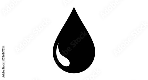 Black water drop icon isolated on white background with copy space