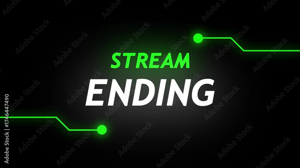 Stream Ending neon Green text animation suitable for video live streaming. Animated neon ending text, advertising next business concept 4k animation on black background