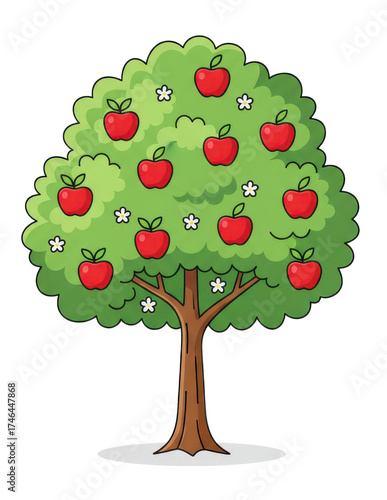 Wallpaper Mural Cartoon Apple Tree With Red Apples and White Flowers Vibrant Green Leaves Torontodigital.ca