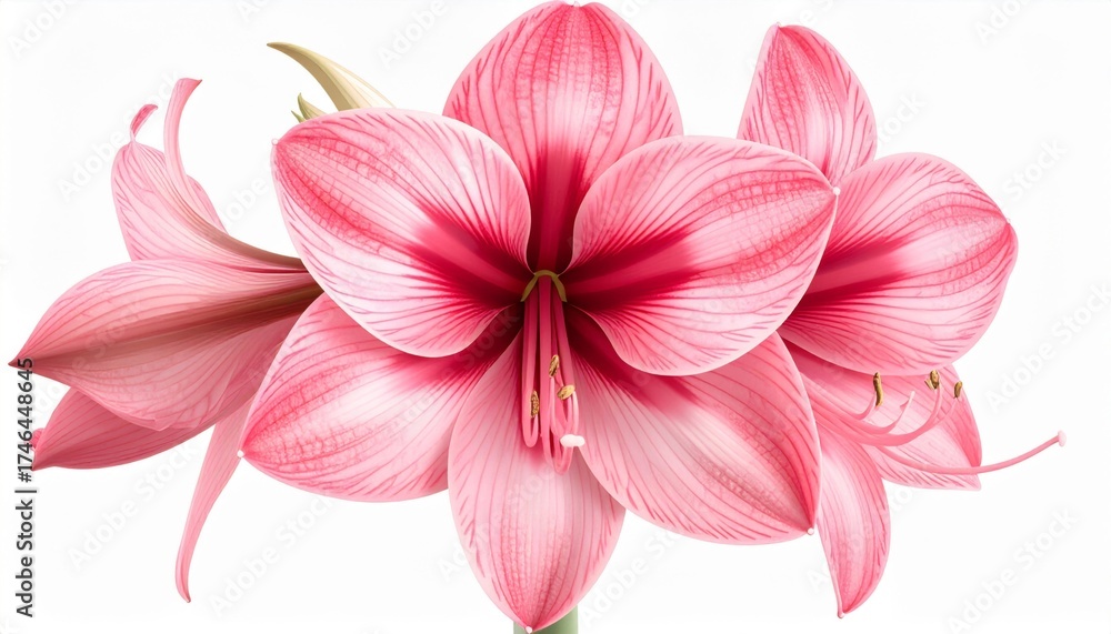 Fototapeta premium Elegant Amaryllis Flowers Blossom Pink and Red Isolated on White Background