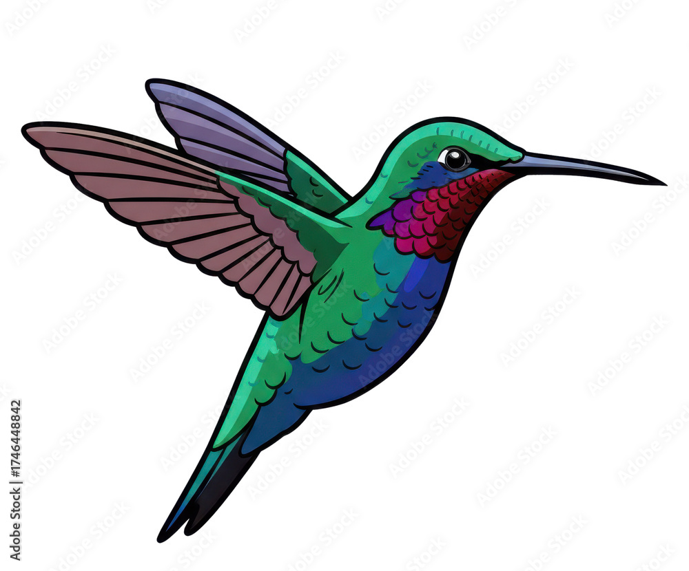 custom made wallpaper toronto digitalPixel Art Hummingbird In Flight With Green Body And Purple Accents Against Black Background