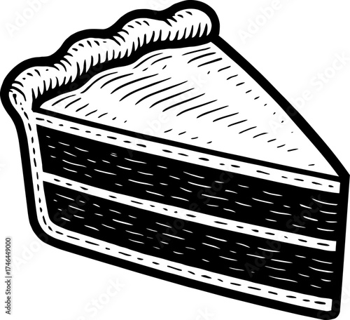 Slice Of Chocolate Cake With White Cream Filling And Flaky Crust Close Up