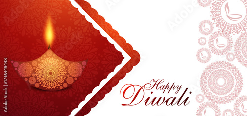 Diwali Festival Background with Glowing Decorative Lamp, Ornate Pattern Design, Warm Golden Light Glow, and Elegant Indian Celebration Artwork for Greeting Card or Holiday Poster