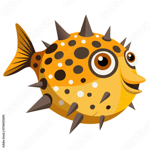 Boxfish Vector Illustration | Generative AI & Linocut Silhouette Design for Microstock