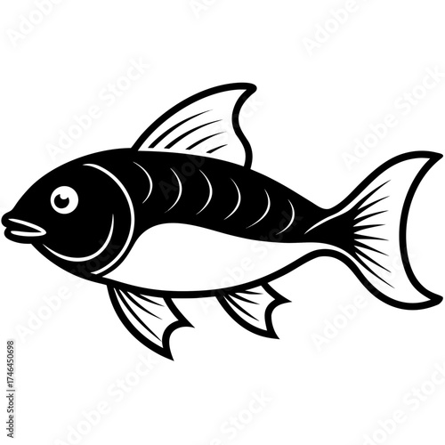 Carp Fish Vector | Generative AI Linocut Silhouette Design | Vintage Aquatic Illustration