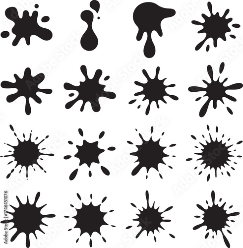 Set of Ink Splatter Blobs Isolated on Transparent Background Design