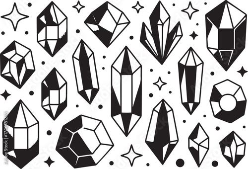 Crystal Gemstones Collection Silhouettes on Transparent Background