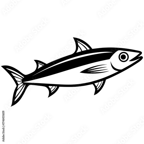 Mackerel Fish Vector | Generative AI Linocut Silhouette Design