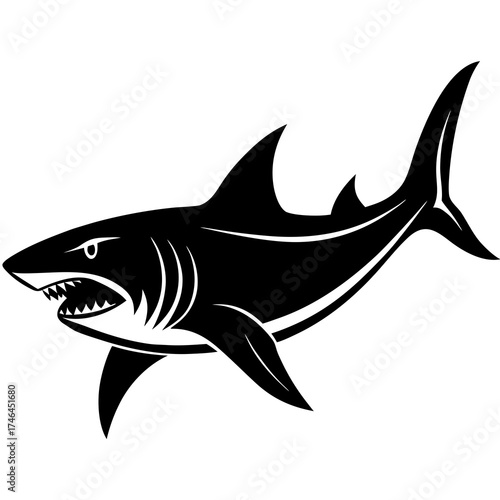 Mako Shark Vector | Generative AI Linocut Silhouette Design for Ocean Wildlife Art