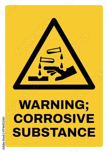 warning safety signs v3 uppercase text_warning ; corrosive substance_portrait size a4/a3/a2/a1	 
